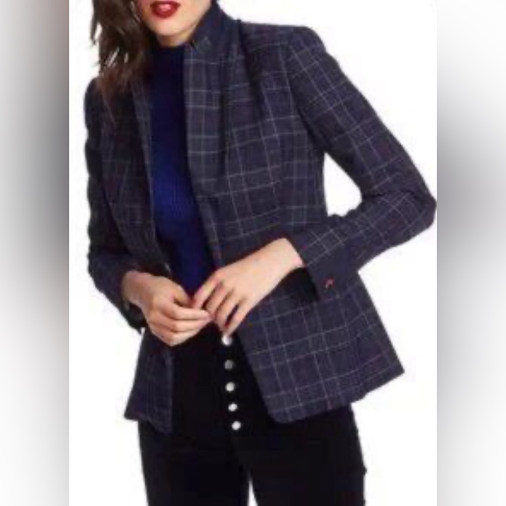 Court & Rowe Plaid Blazer Navy Windowpane Career Chic Preppy Size 6 Jacket